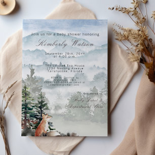 Watercolor Woodland Forest Fox Baby Shower Invitation