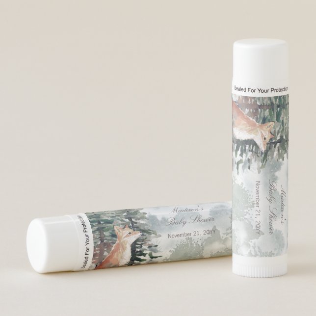 Watercolor Woodland Forest Fox Baby Shower Lip Balm (Front)