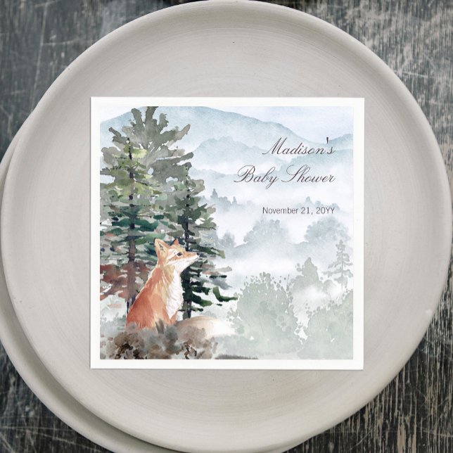 Watercolor Woodland Forest Fox Baby Shower Napkins (Watercolor Woodland Forest Fox Baby Shower Napkins)