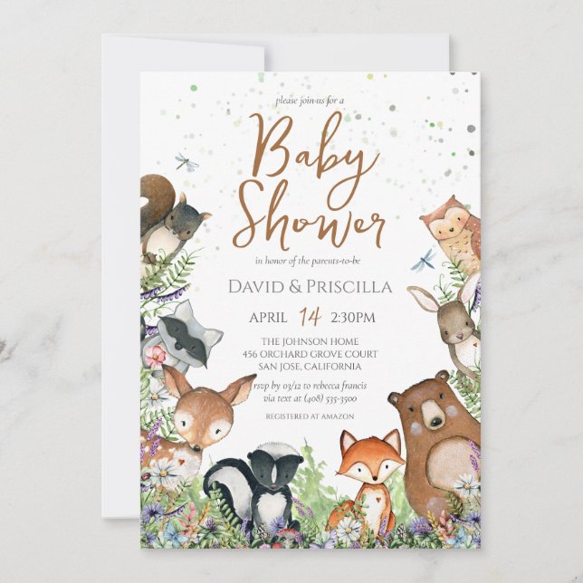 Watercolor Woodland Forest Friends Baby Shower  In Invitation (Front)