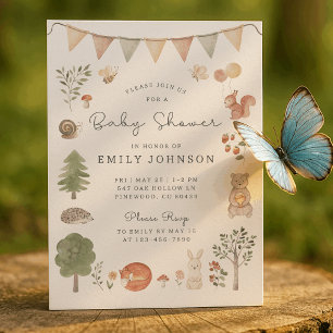 Watercolor Woodland Forest Friends Baby shower Invitation