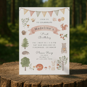 Watercolor Woodland Forest Friends Invitation