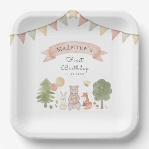 Watercolor Woodland Forest Friends Paper Plates