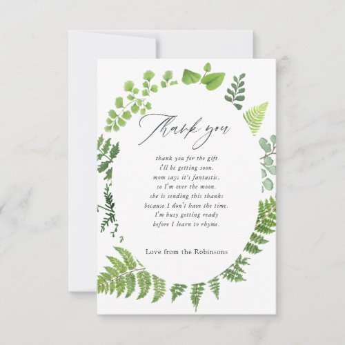 Watercolor Woodland Forest Greenery Baby Shower Thank You Card