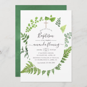 Watercolor Woodland Forest Greenery Baptism Invitation