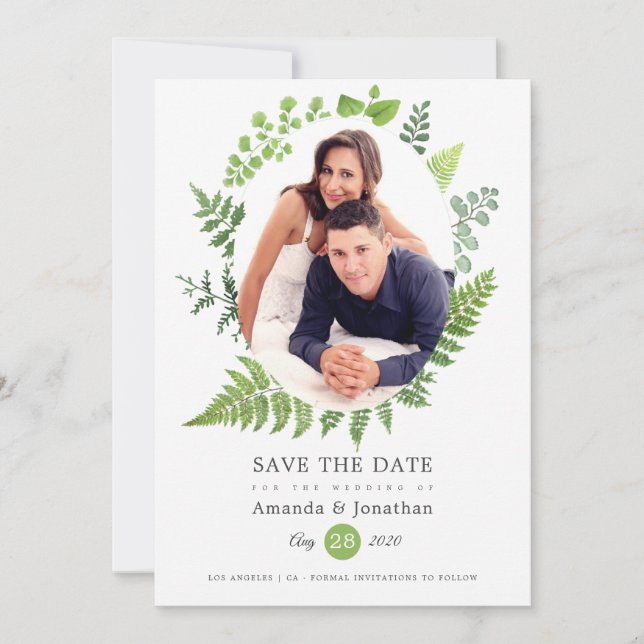 Watercolor Woodland Forest Greenery Wedding Save The Date (Front)
