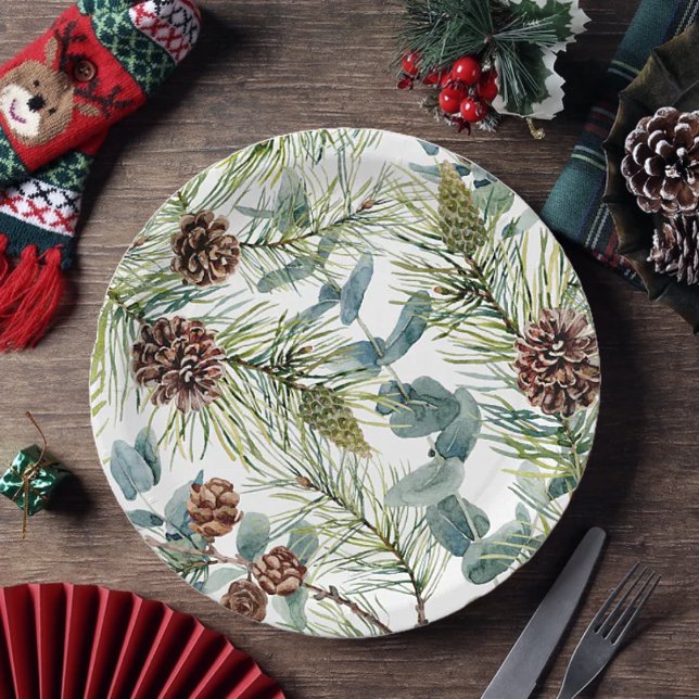 Watercolor Woodland Forest Holiday  Paper Plates (Creator Uploaded)