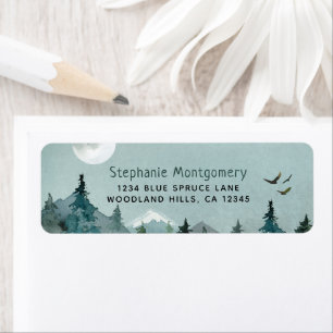 Watercolor Woodland Forest Mountains Birds Address Label