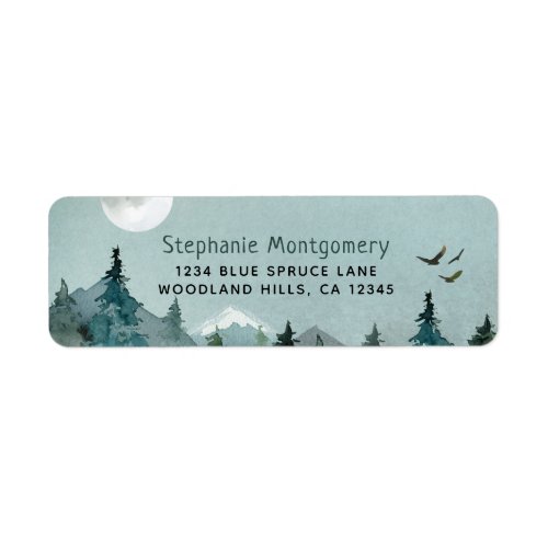 Watercolor Woodland Forest Mountains Birds Address Label