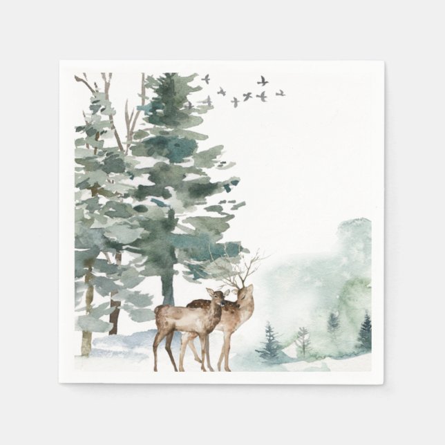 Watercolor Woodland Forest Napkins (Front)
