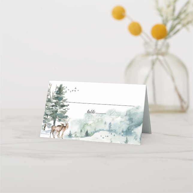 Watercolor Woodland Forest Place Card (Front)
