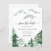 Watercolor Woodland Forest QR Code Save the Date Announcement Postcard (Front/Back)