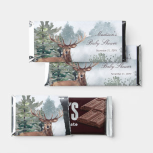 Watercolor Woodland Forest Stag Baby Shower Hershey Bar Favors