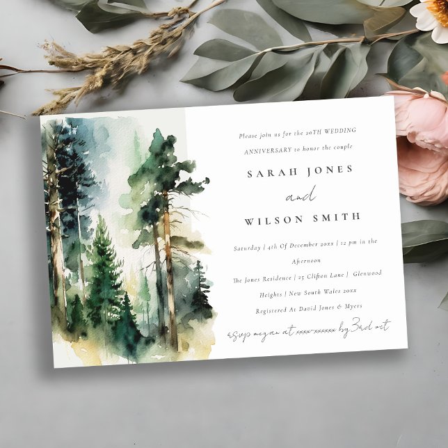 Watercolor Woodland Forest Wedding Anniversary Invitation (Creator Uploaded)