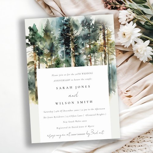 Watercolor Woodland Forest Wedding Anniversary Invitation