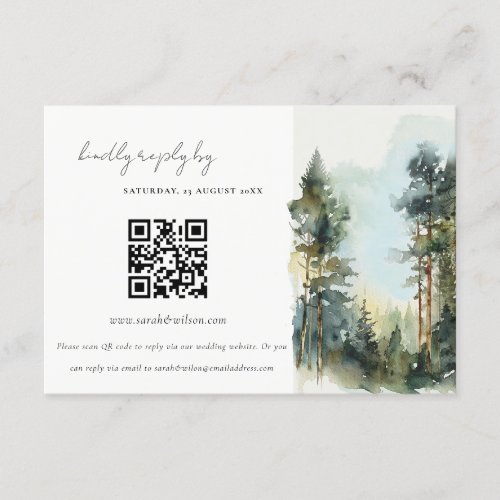 Watercolor Woodland Forest Wedding QR Code RSVP Enclosure Card