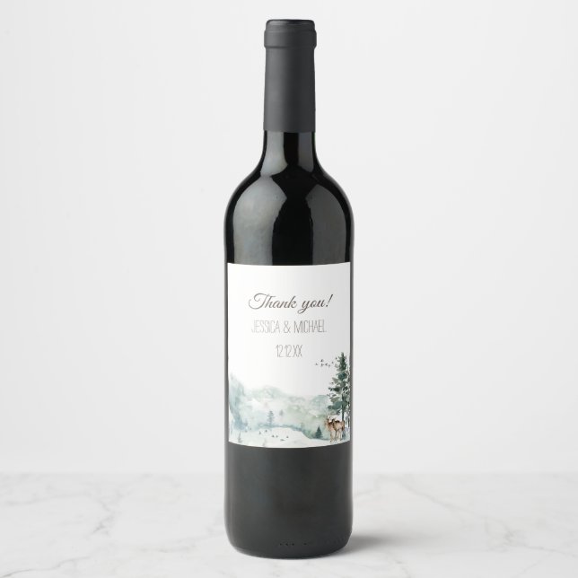 Watercolor Woodland Forest  Wine Label (Front)