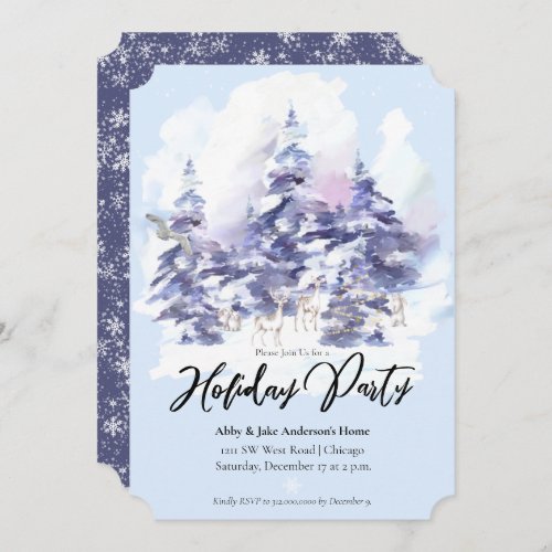 Watercolor Woodland Forest Winter Holiday Party Invitation