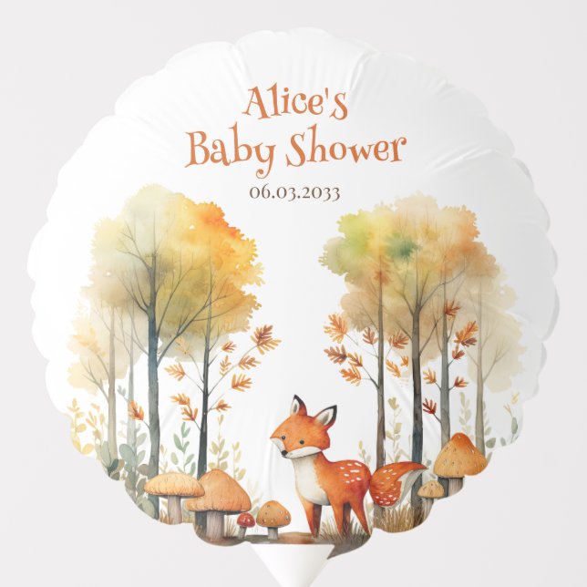 Watercolor Woodland Fox Baby Shower Balloon (Front)