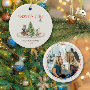 Watercolor Woodland Fox Christmas Tree Photo Ceramic Ornament