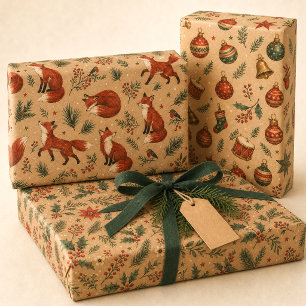 Watercolor Woodland Fox Christmas Wrapping Paper