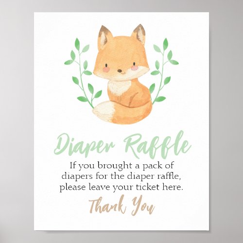 Watercolor Woodland Fox Diaper Raffle Sign