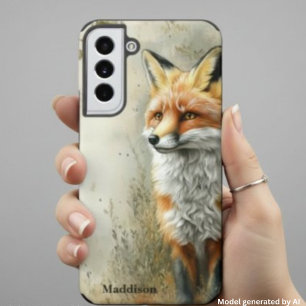 Watercolor Woodland Fox Nature Name Samsung Galaxy S22+ Case