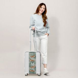Watercolor Woodland Fox Pattern Monogram Luggage