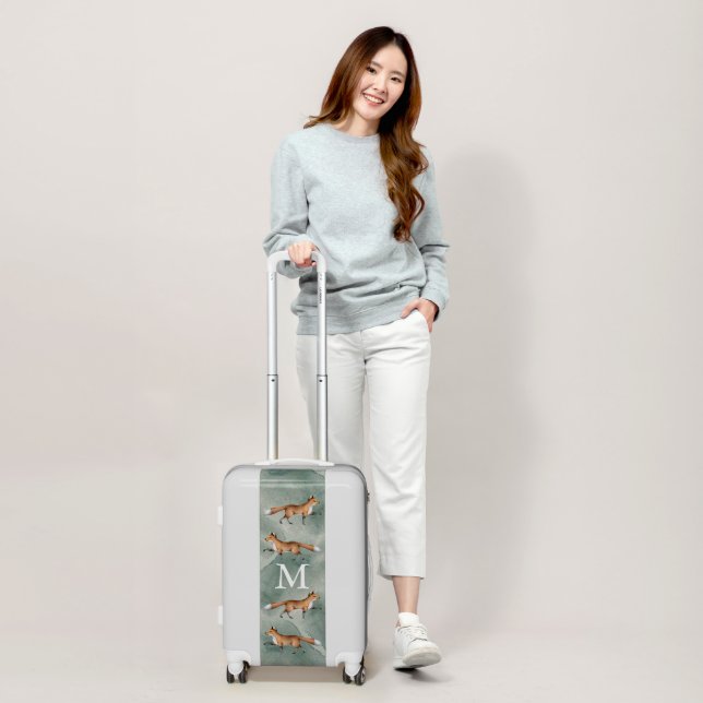 Watercolor Woodland Fox Pattern Monogram Luggage (Scale)
