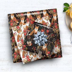 Watercolor Woodland Fox Red Wildflower Autumn Wrapping Paper Sheets