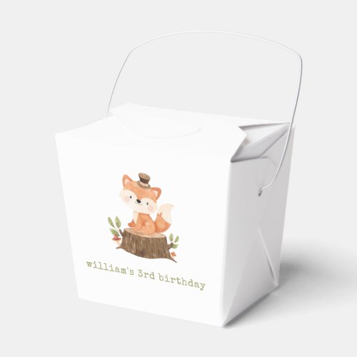 Watercolor Woodland Fox Sage Green Birthday Party Favor Boxes