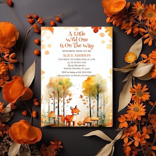 Watercolor Woodland Fox Wild One Baby Shower Invitation