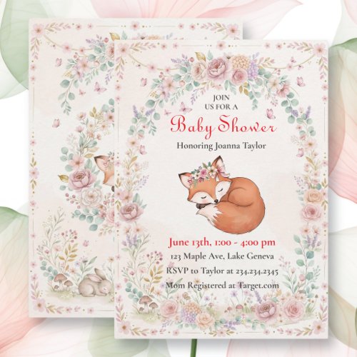 Watercolor Woodland Garden | Girl's Baby Shower Invitation