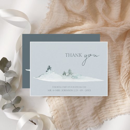Watercolor Woodland Green Pine Trees Wedding Thank You Card