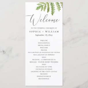 Watercolor woodland greenery script wedding program