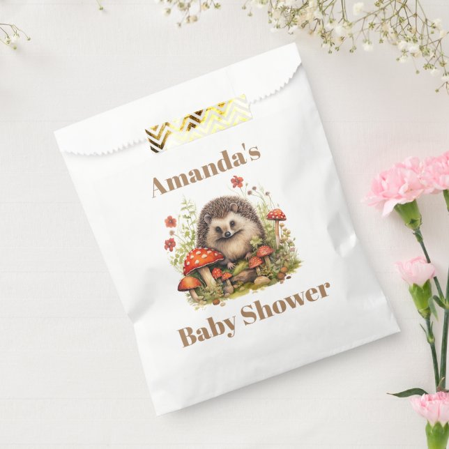 Watercolor Woodland Hedgehog Mushrooms Baby Shower Favor Bag (Sealed)