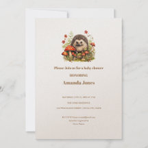 Watercolor Woodland Hedgehog Mushrooms Baby Shower