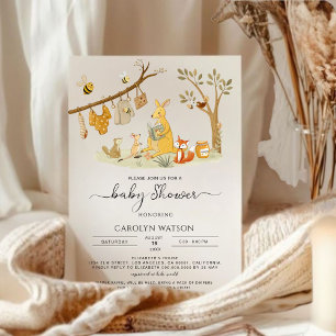 Watercolor Woodland Kangaroo Family Baby Shower Invitation