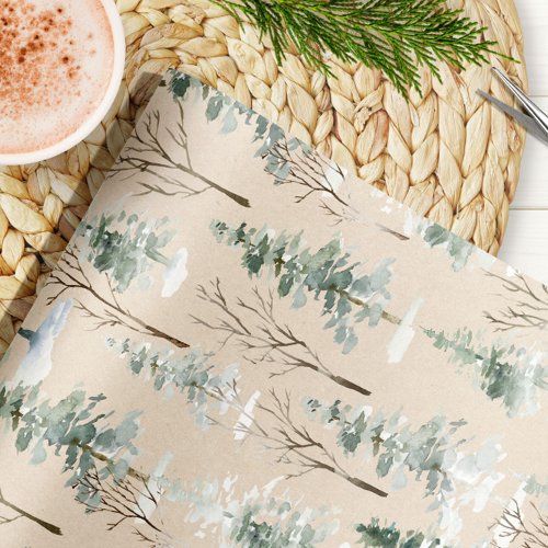 Watercolor Woodland Kraft Christmas Wrapping Paper