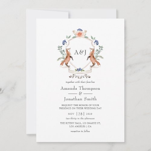 Watercolor Woodland Laurel Crest Monogram Wedding Invitation