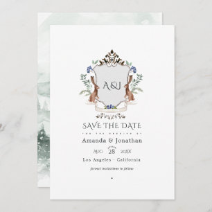 Watercolor Woodland Laurel Crest Monogram Wedding Save The Date