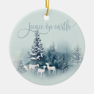 Watercolor Woodland Magical Goats Ceramic Ornament