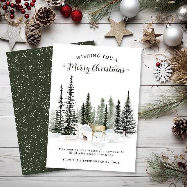 Watercolor Woodland Merry Christmas Holiday Card (Watercolor Woodland Merry Christmas Holiday Card)