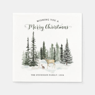 Watercolor Woodland Merry Christmas Napkins