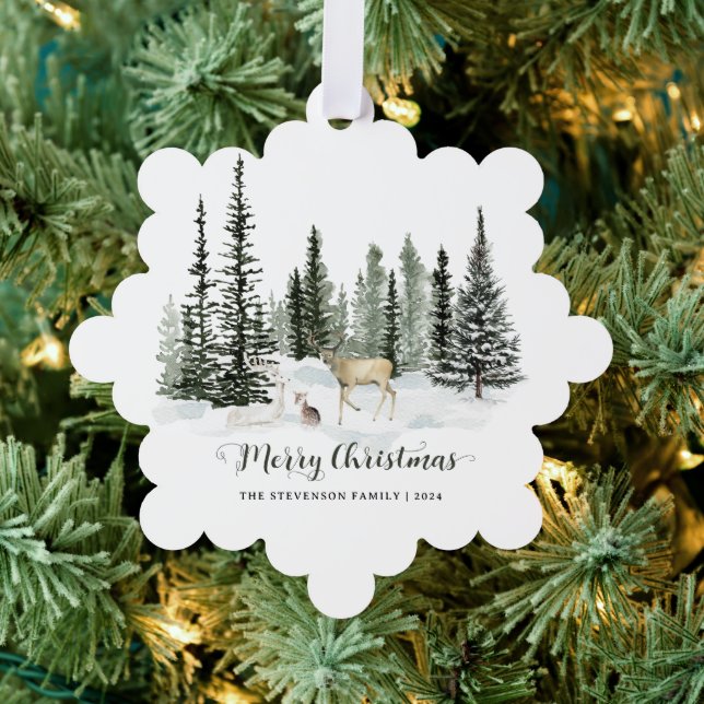 Watercolor Woodland Merry Christmas Ornament Card (Insitu (Tree))