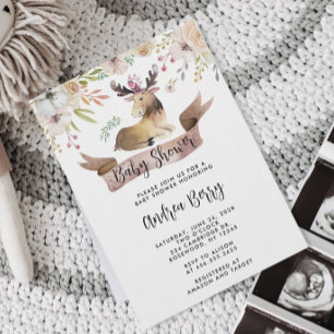 Watercolor Woodland Moose Baby Shower Invitation