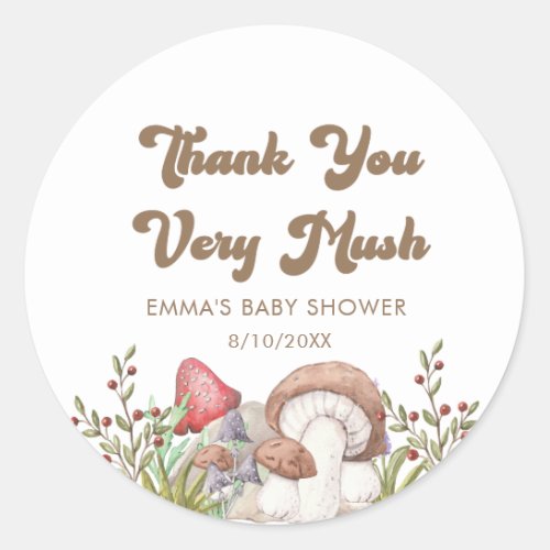 Watercolor Woodland Mushroom Baby Shower Favors  Classic Round Sticker