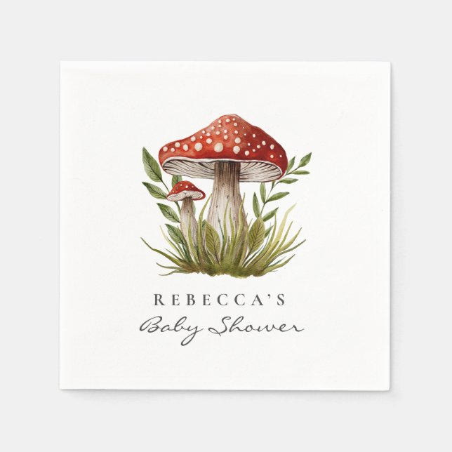 Watercolor Woodland mushroom Baby Shower  Napkins (Front)