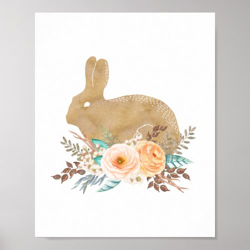 Watercolor Woodland Nursery Art Bunny Rabbit Poster