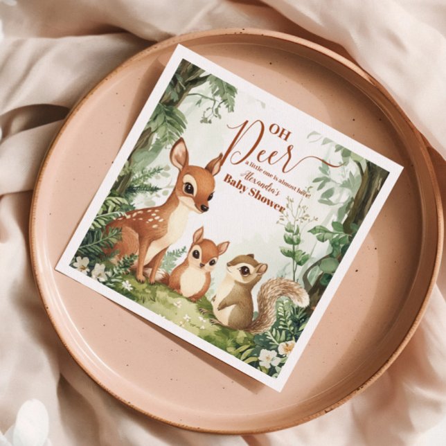 Watercolor Woodland Oh Deer Baby Shower Napkins (Creator Uploaded)